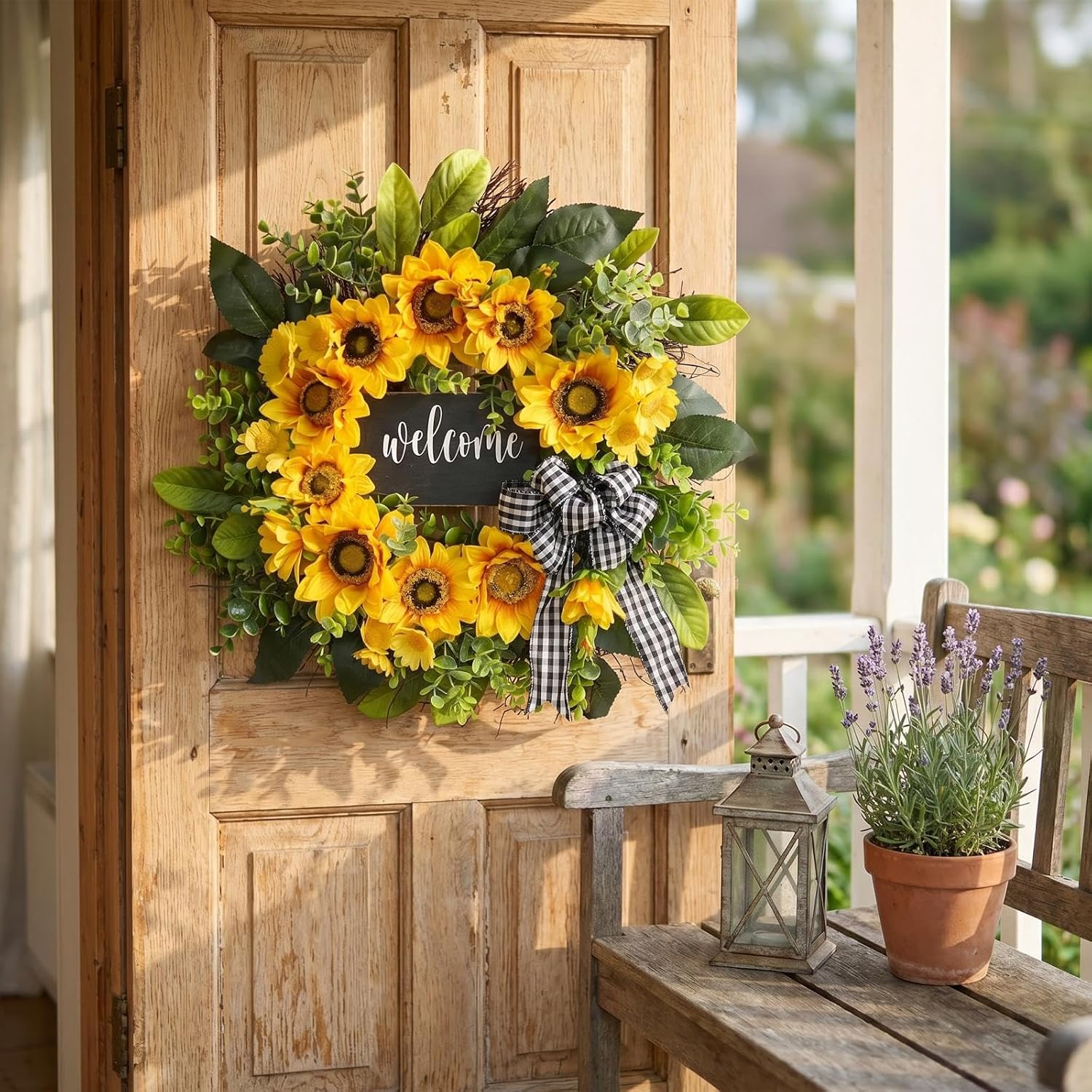 The Golden Welcome Wreath | 20" Sunflower Front Door Wreath with Welcome Sign