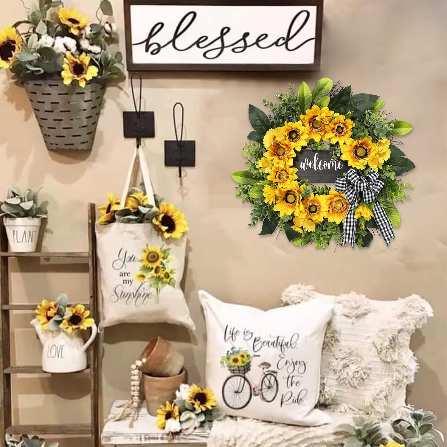 The Golden Welcome Wreath | 20" Sunflower Front Door Wreath with Welcome Sign