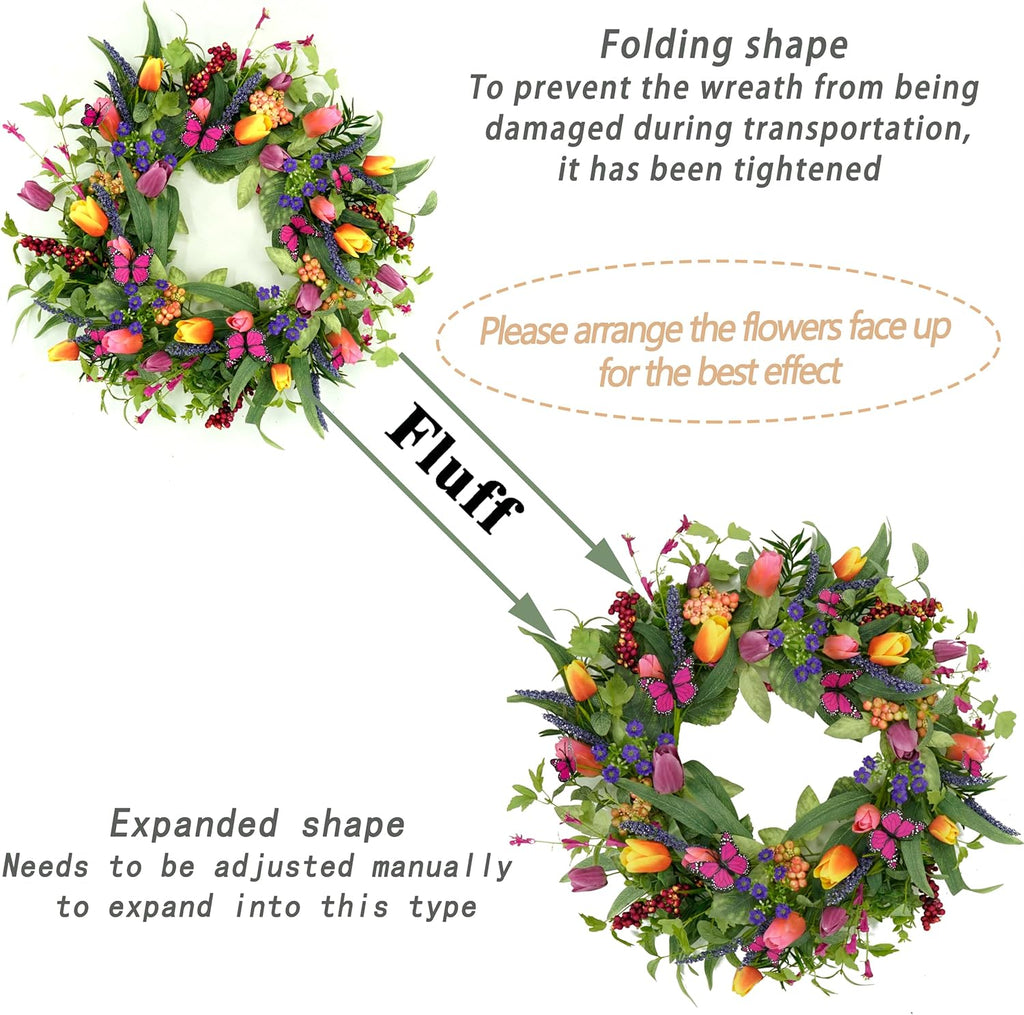 The Spring Blossom Wreath | 22" Artificial Mixed Tulip Front Door Wreath