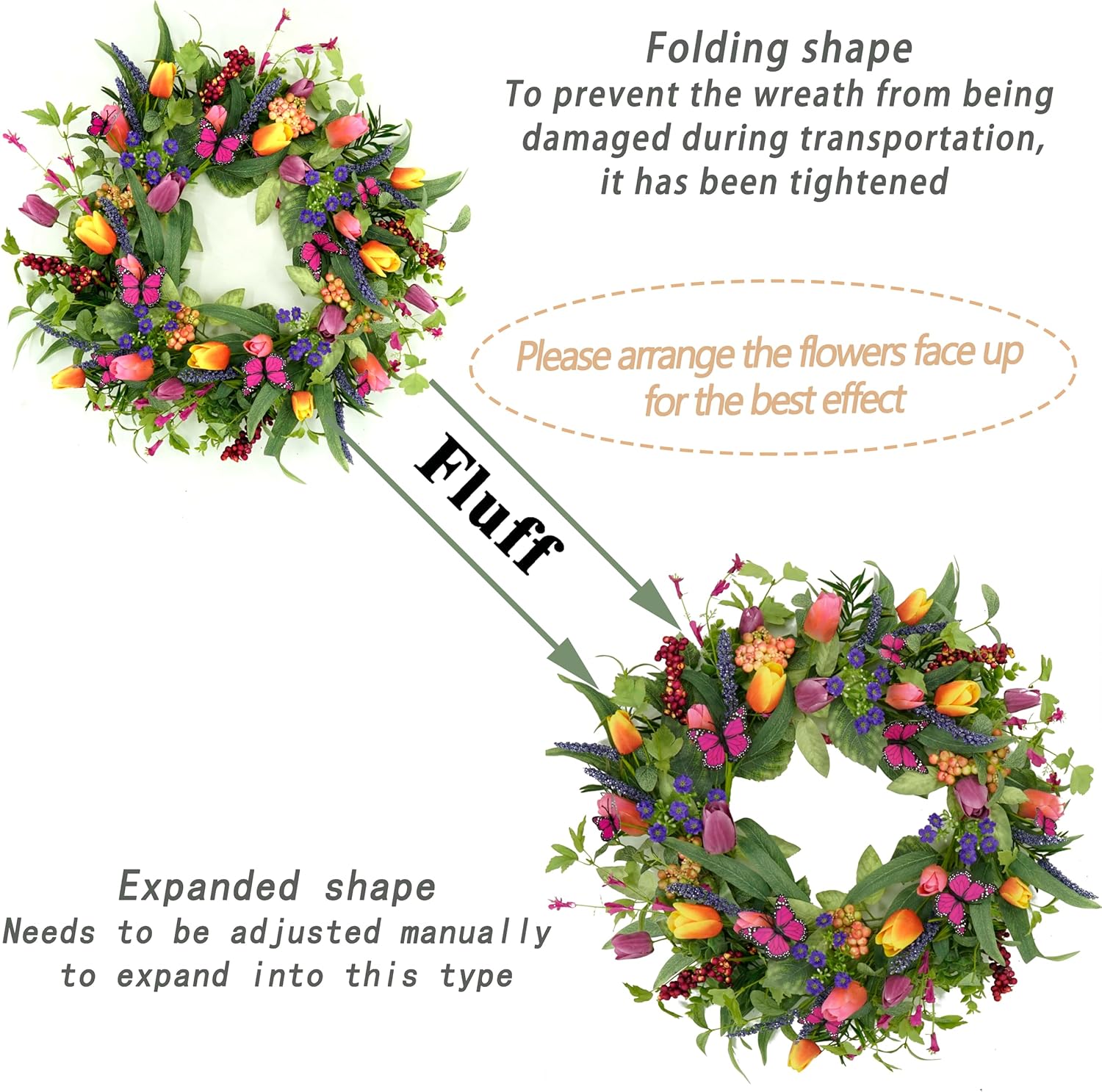 The Spring Blossom Wreath | 22" Artificial Mixed Tulip Front Door Wreath