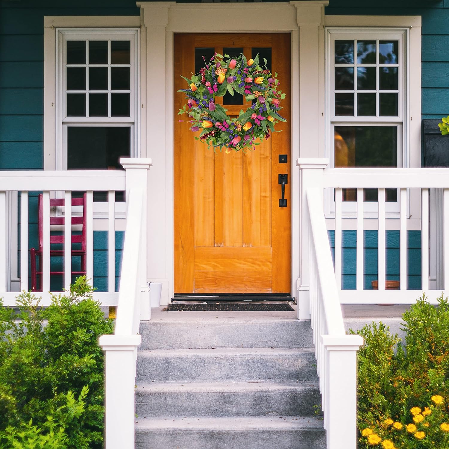 The Spring Blossom Wreath | 22" Artificial Mixed Tulip Front Door Wreath