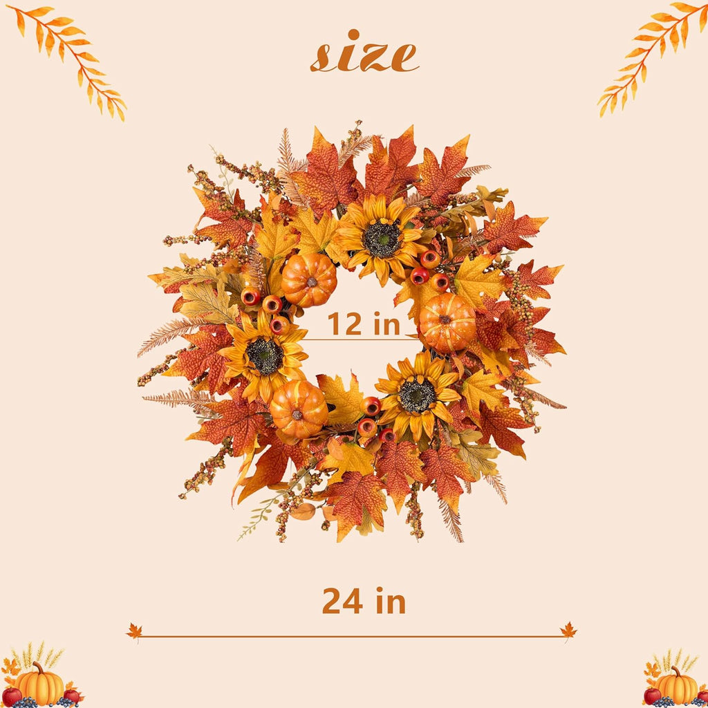 The Harvest Glow Wreath | 24" Pumpkin Sunflower Fall Front Door Wreath