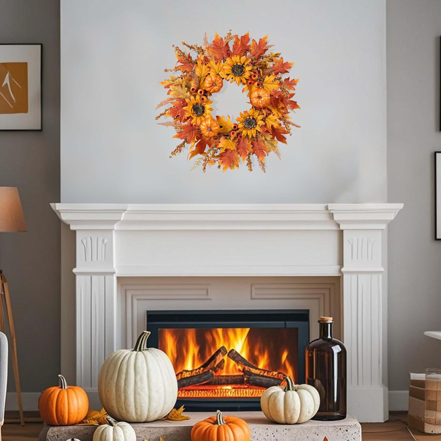 The Harvest Glow Wreath | 24" Pumpkin Sunflower Fall Front Door Wreath