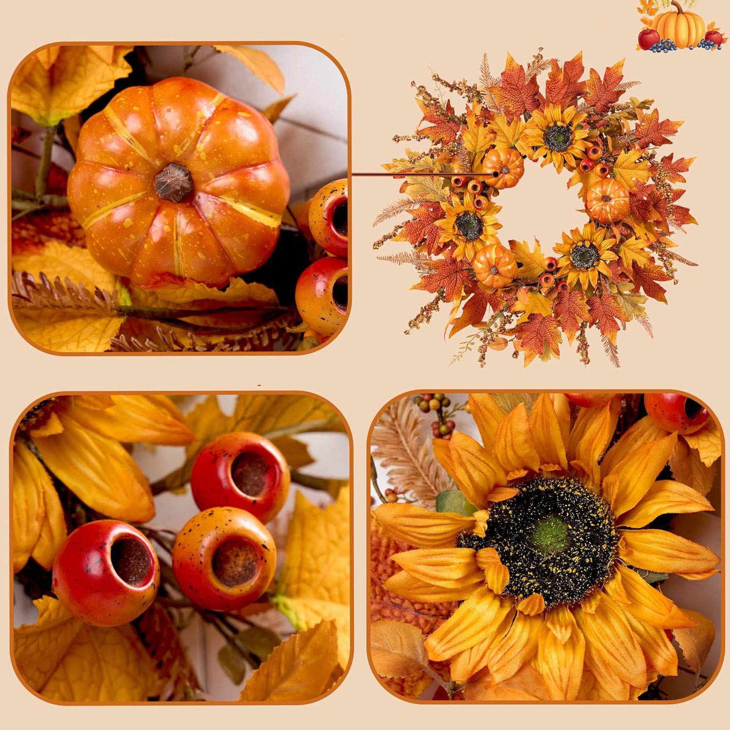 The Harvest Glow Wreath | 24" Pumpkin Sunflower Fall Front Door Wreath