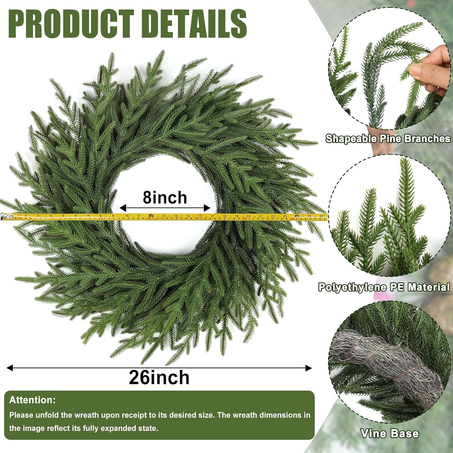 The Winter Evergreen Wreath | 26" Real Touch Pine Front Door Wreath