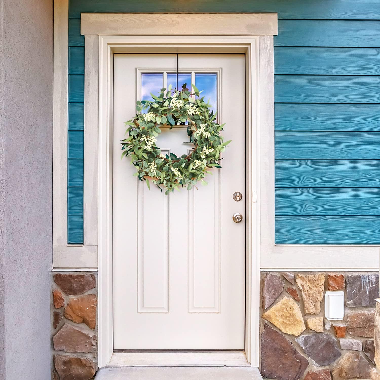 The Evergreen Welcome Wreath | 20" Artificial Eucalyptus Front Door Wreath