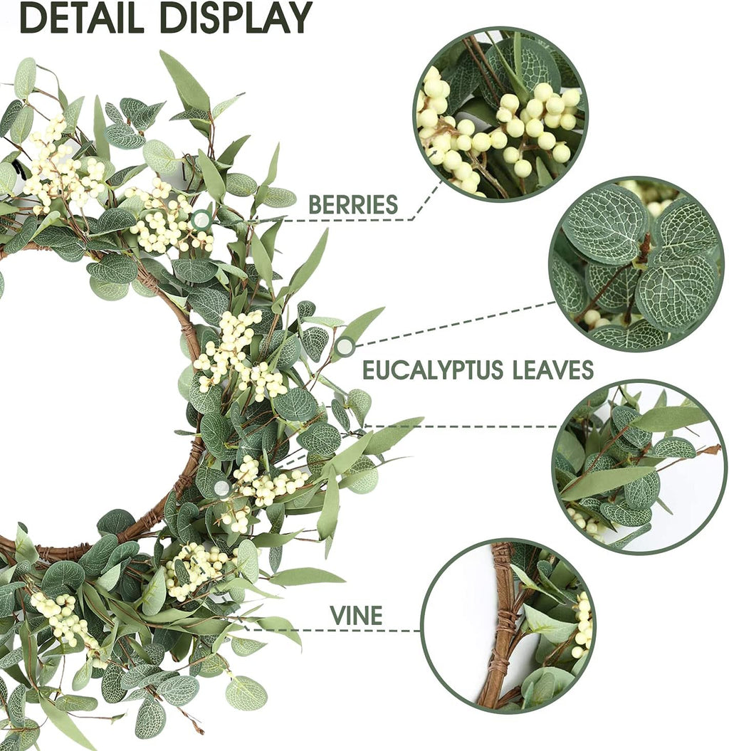 The Evergreen Welcome Wreath | 20" Artificial Eucalyptus Front Door Wreath