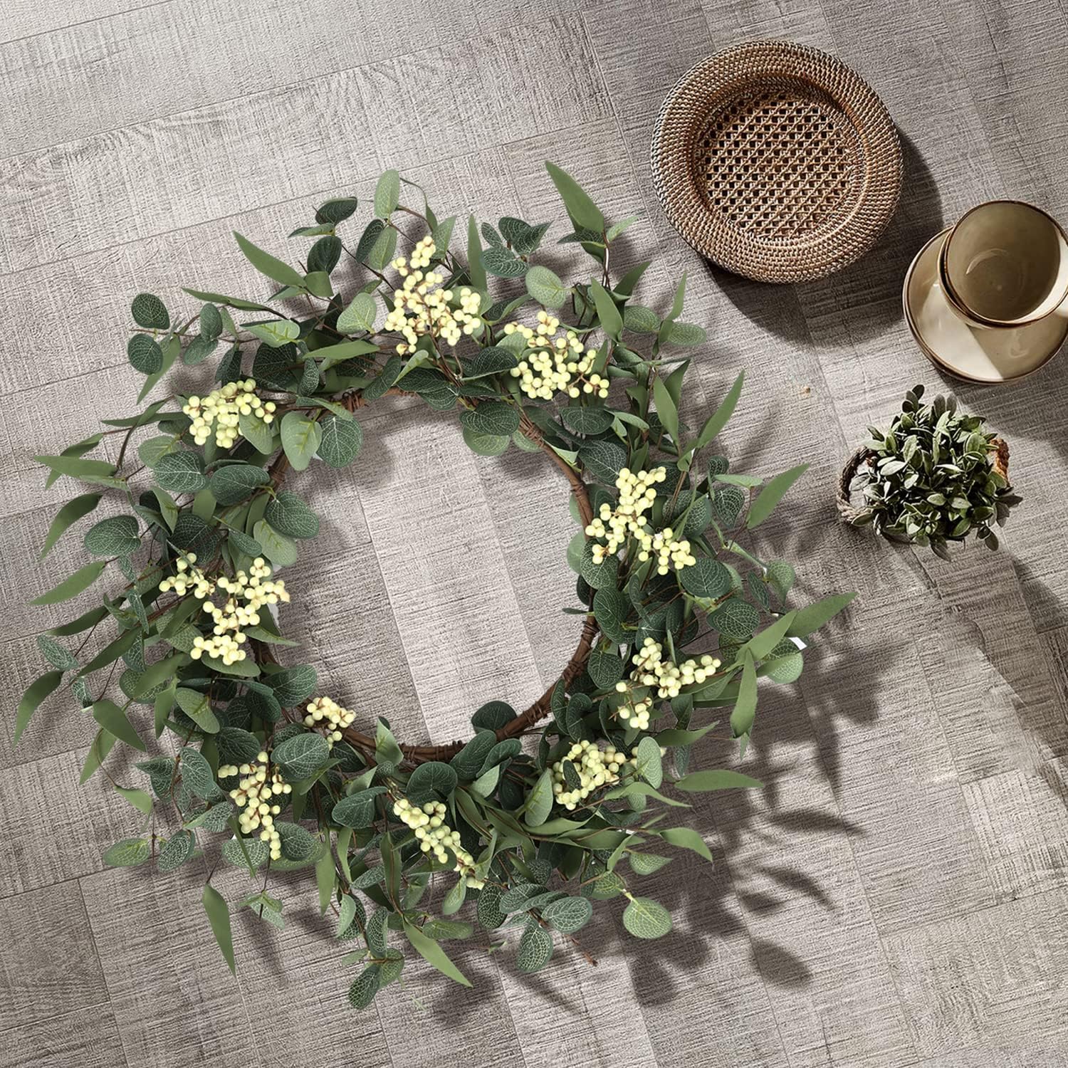 The Evergreen Welcome Wreath | 20" Artificial Eucalyptus Front Door Wreath