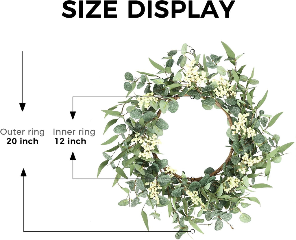 The Evergreen Welcome Wreath | 20" Artificial Eucalyptus Front Door Wreath