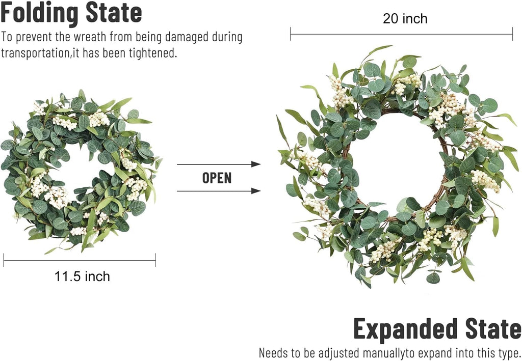 The Evergreen Welcome Wreath | 20" Artificial Eucalyptus Front Door Wreath