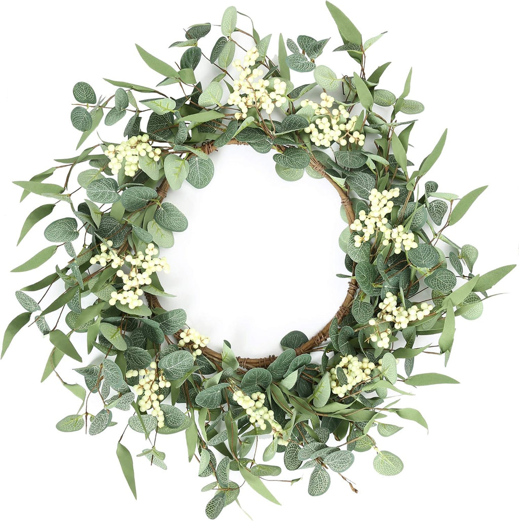 The Evergreen Welcome Wreath | 20" Artificial Eucalyptus Front Door Wreath