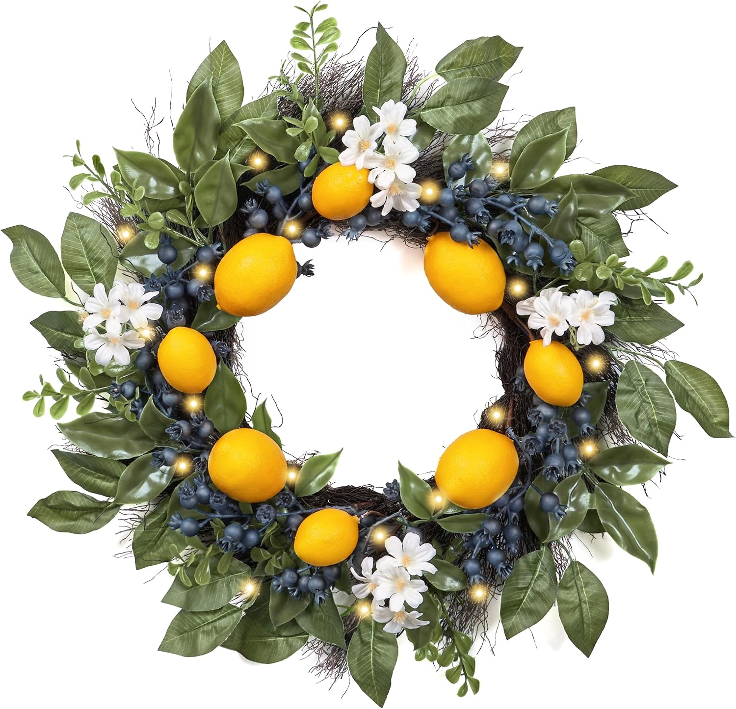 The Lemon Grove Wreath | Pre-Lit Artificial Lemon & Eucalyptus Front Door Wreath