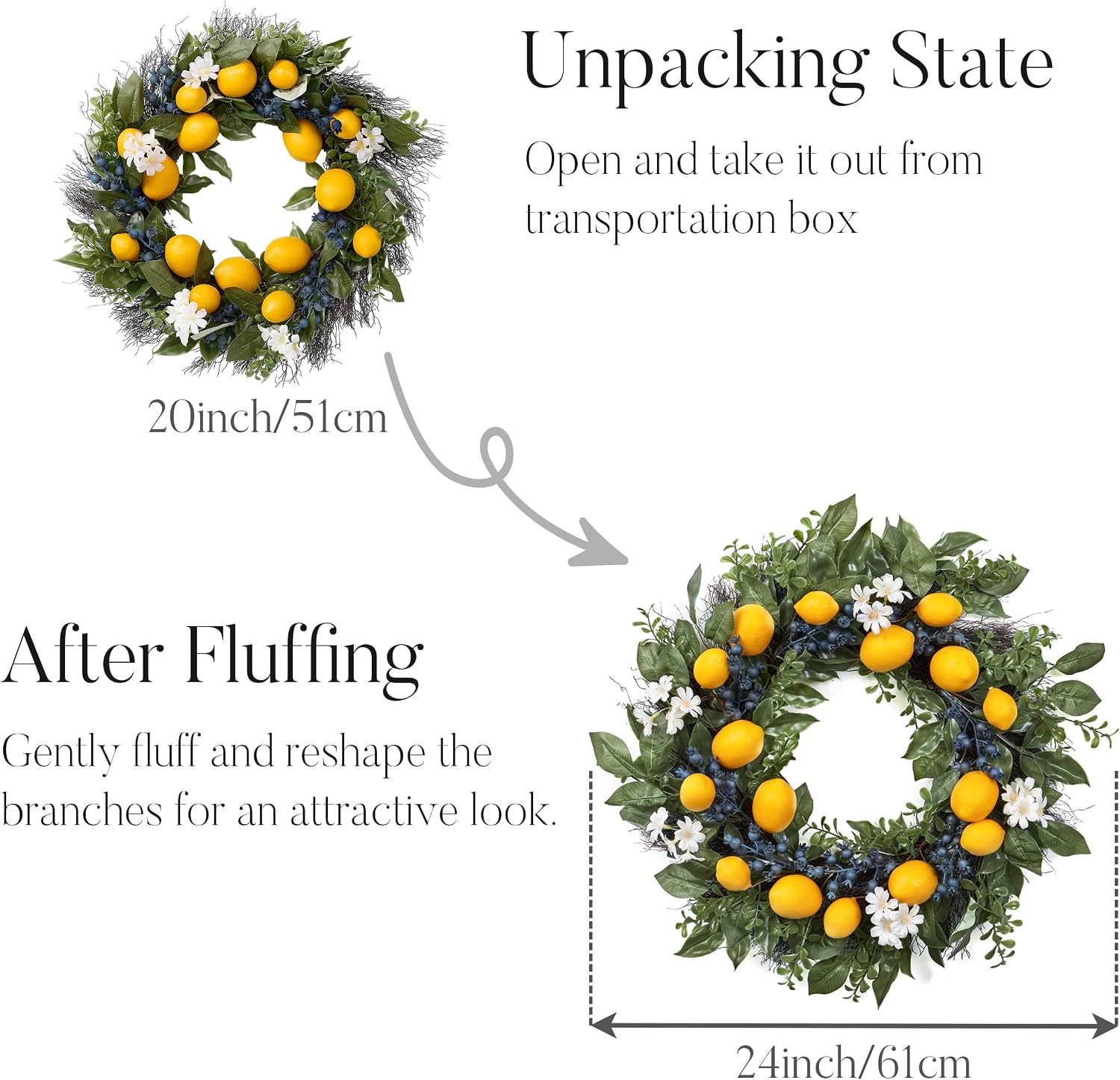 The Lemon Grove Wreath | Pre-Lit Artificial Lemon & Eucalyptus Front Door Wreath