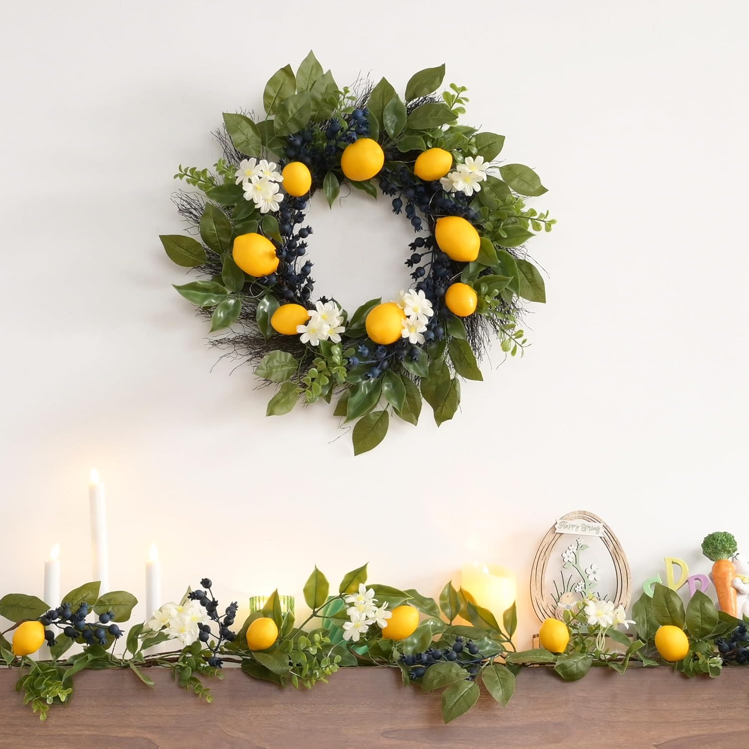 The Lemon Grove Wreath | Pre-Lit Artificial Lemon & Eucalyptus Front Door Wreath