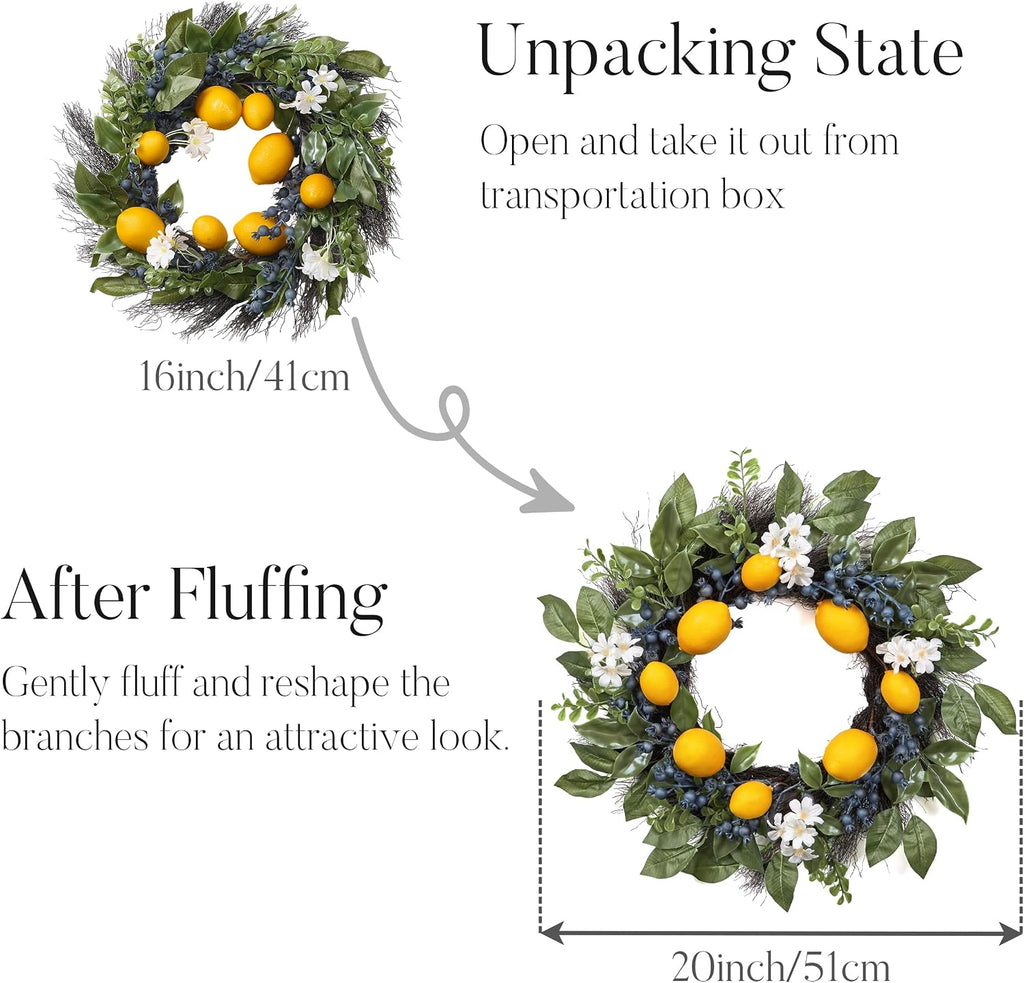 The Lemon Grove Wreath | Pre-Lit Artificial Lemon & Eucalyptus Front Door Wreath