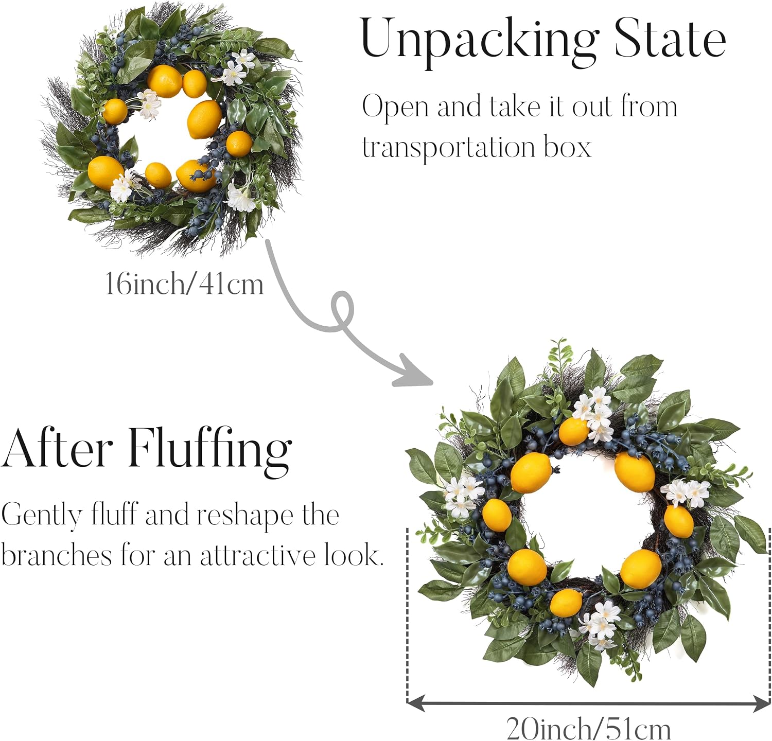 The Lemon Grove Wreath | Pre-Lit Artificial Lemon & Eucalyptus Front Door Wreath